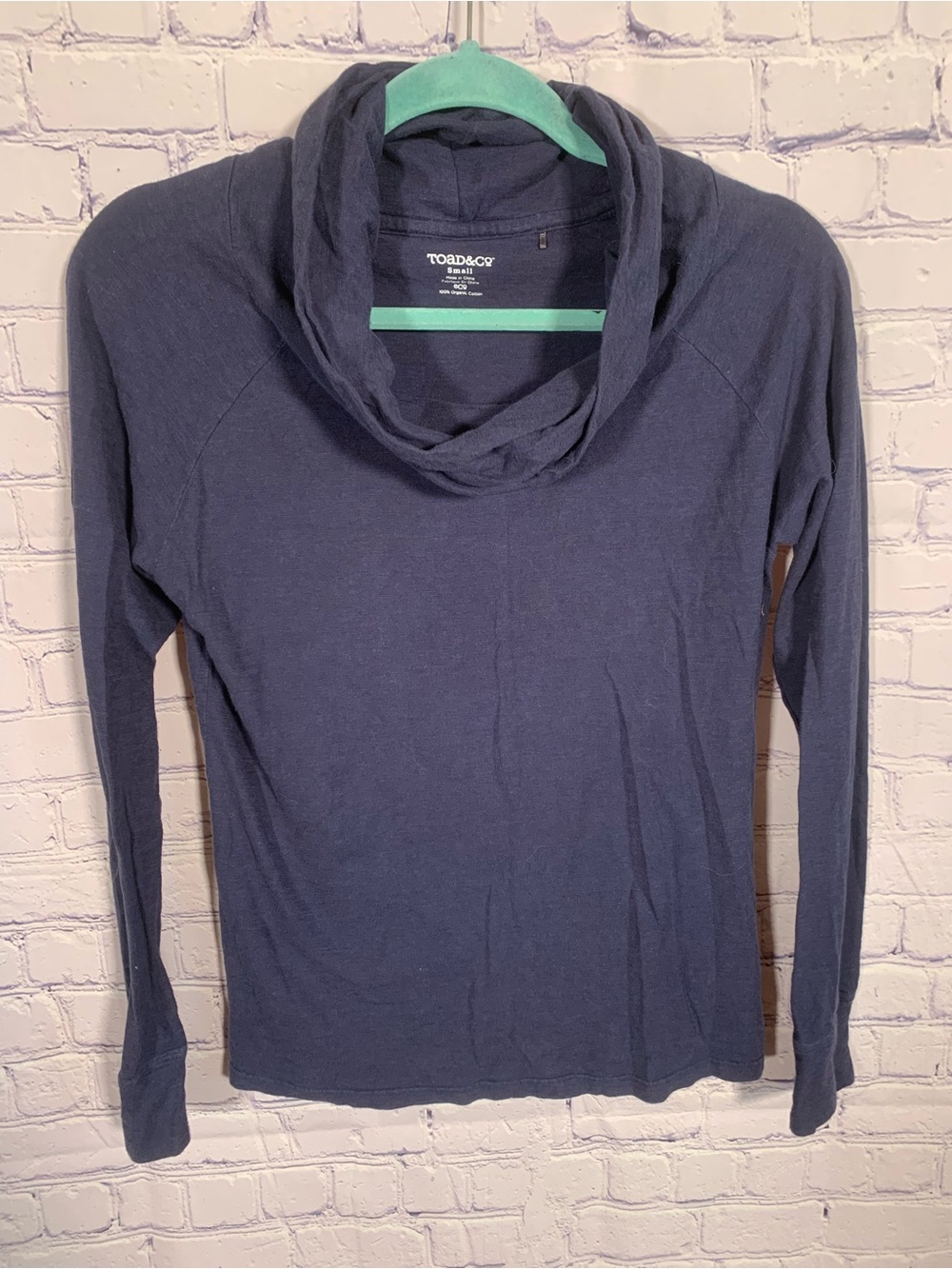 Toad & Co Womens Cowl Neck Long Sleeve Top Navy Size S Organic Cotton Casual